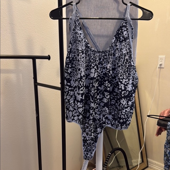 Free People Asymmetrical Blue and White Bodysuit - Picture 1 of 4